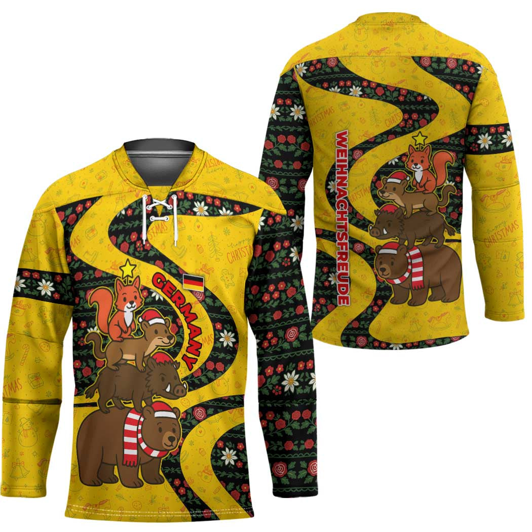 Germany Christmas Hockey Jersey with Bear Boar Otter Squirrel and Holiday Pattern Design - Wonder Print Shop