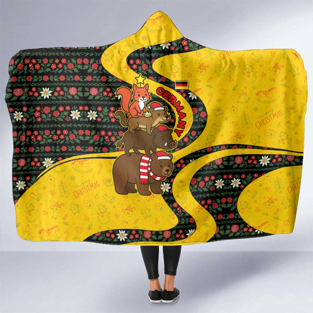 Germany Christmas Hooded Blanket with Bear Boar Otter Squirrel and Holiday Pattern Design - Wonder Print Shop