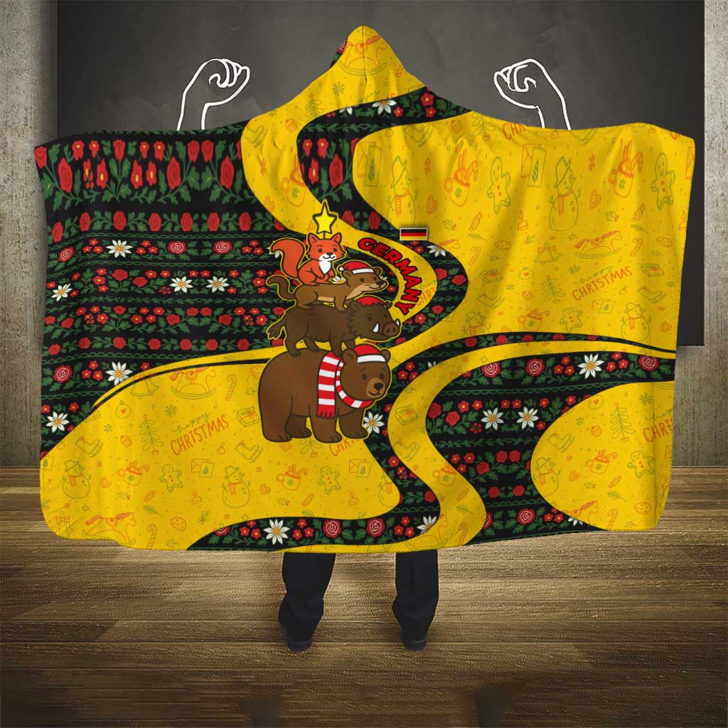 Germany Christmas Hooded Blanket with Bear Boar Otter Squirrel and Holiday Pattern Design - Wonder Print Shop