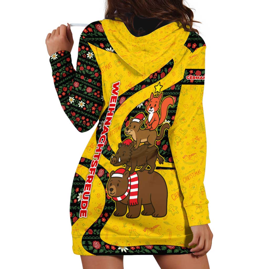 Germany Christmas Hoodie Dress with Bear Boar Otter Squirrel and Holiday Pattern Design - Wonder Print Shop