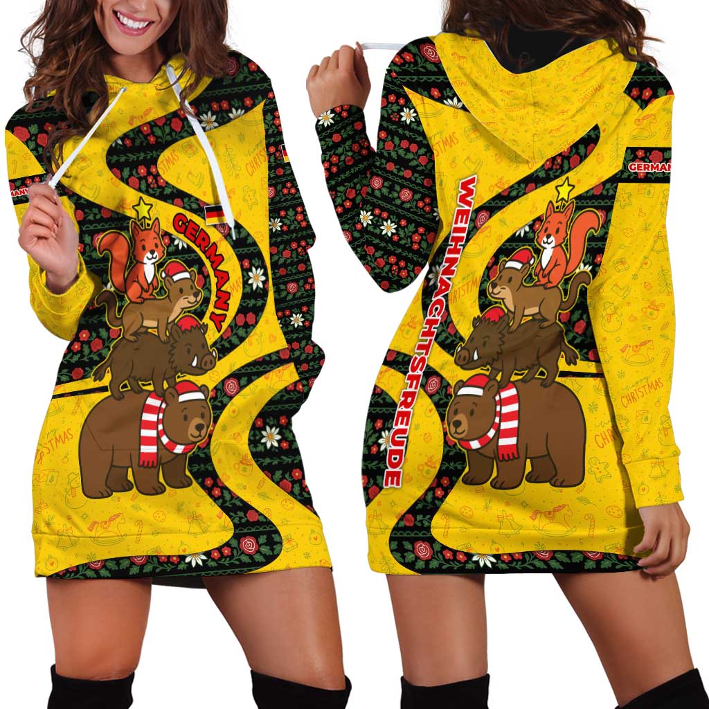 Germany Christmas Hoodie Dress with Bear Boar Otter Squirrel and Holiday Pattern Design - Wonder Print Shop