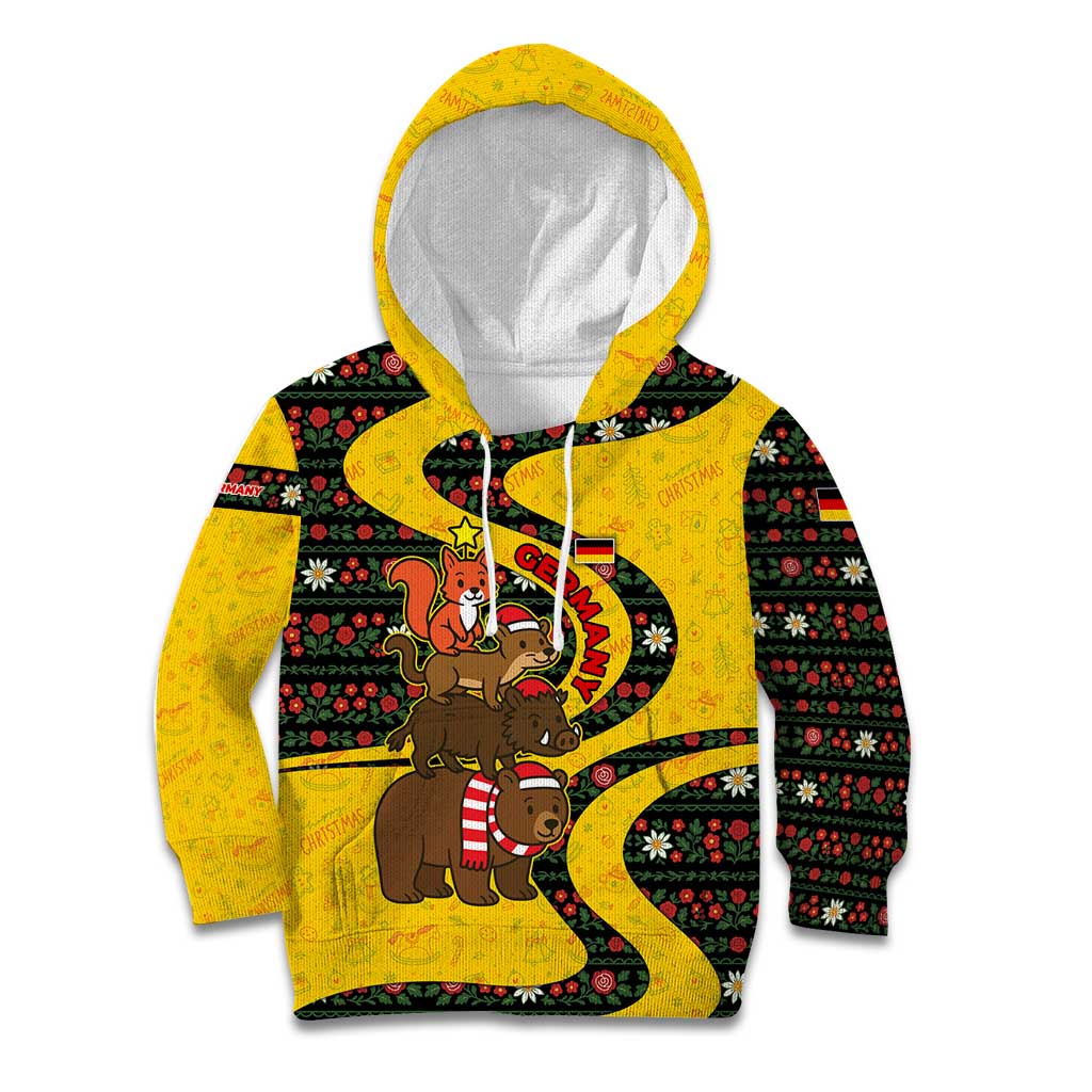 Germany Christmas Kid Hoodie with Bear Boar Otter Squirrel and Holiday Pattern Design - Wonder Print Shop