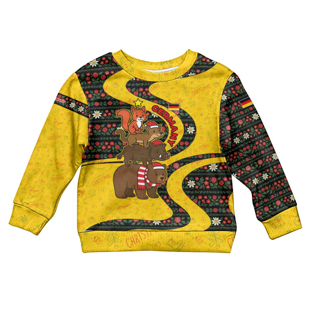 Germany Christmas Kid Ugly Christmas Sweater with Bear Boar Otter Squirrel and Holiday Pattern Design - Wonder Print Shop