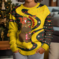 Germany Christmas Kid Ugly Christmas Sweater with Bear Boar Otter Squirrel and Holiday Pattern Design - Wonder Print Shop