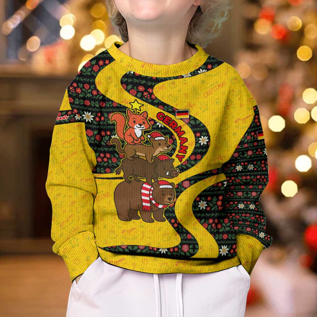 Germany Christmas Kid Ugly Christmas Sweater with Bear Boar Otter Squirrel and Holiday Pattern Design - Wonder Print Shop