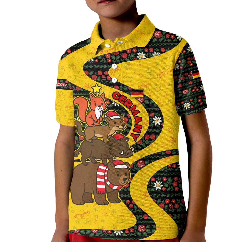 Germany Christmas Kid Polo Shirt with Bear Boar Otter Squirrel and Holiday Pattern Design - Wonder Print Shop
