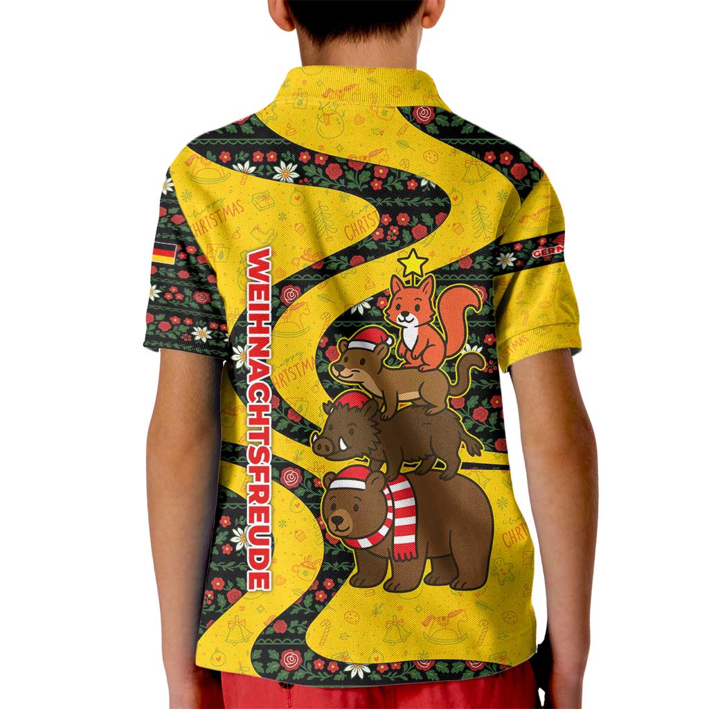 Germany Christmas Kid Polo Shirt with Bear Boar Otter Squirrel and Holiday Pattern Design - Wonder Print Shop