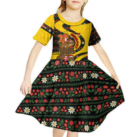 Germany Christmas Kid Short Sleeve Dress with Bear Boar Otter Squirrel and Holiday Pattern Design - Wonder Print Shop