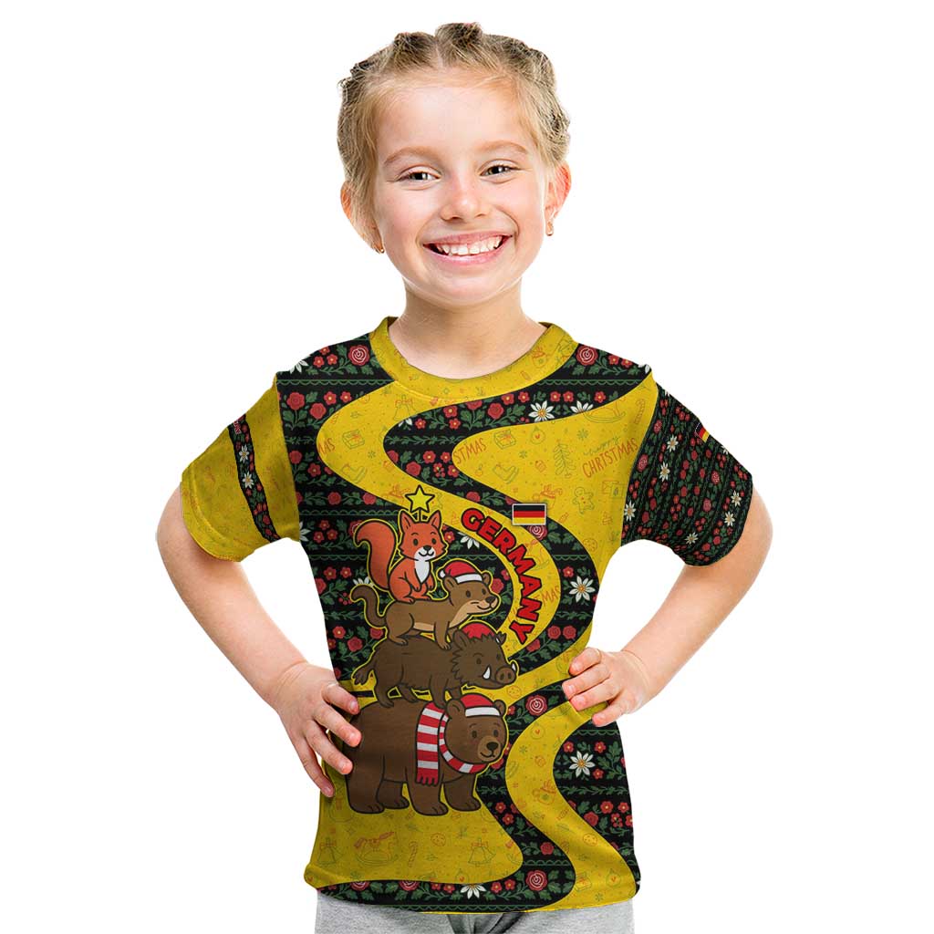 Germany Christmas Kid T Shirt with Bear Boar Otter Squirrel and Holiday Pattern Design - Wonder Print Shop