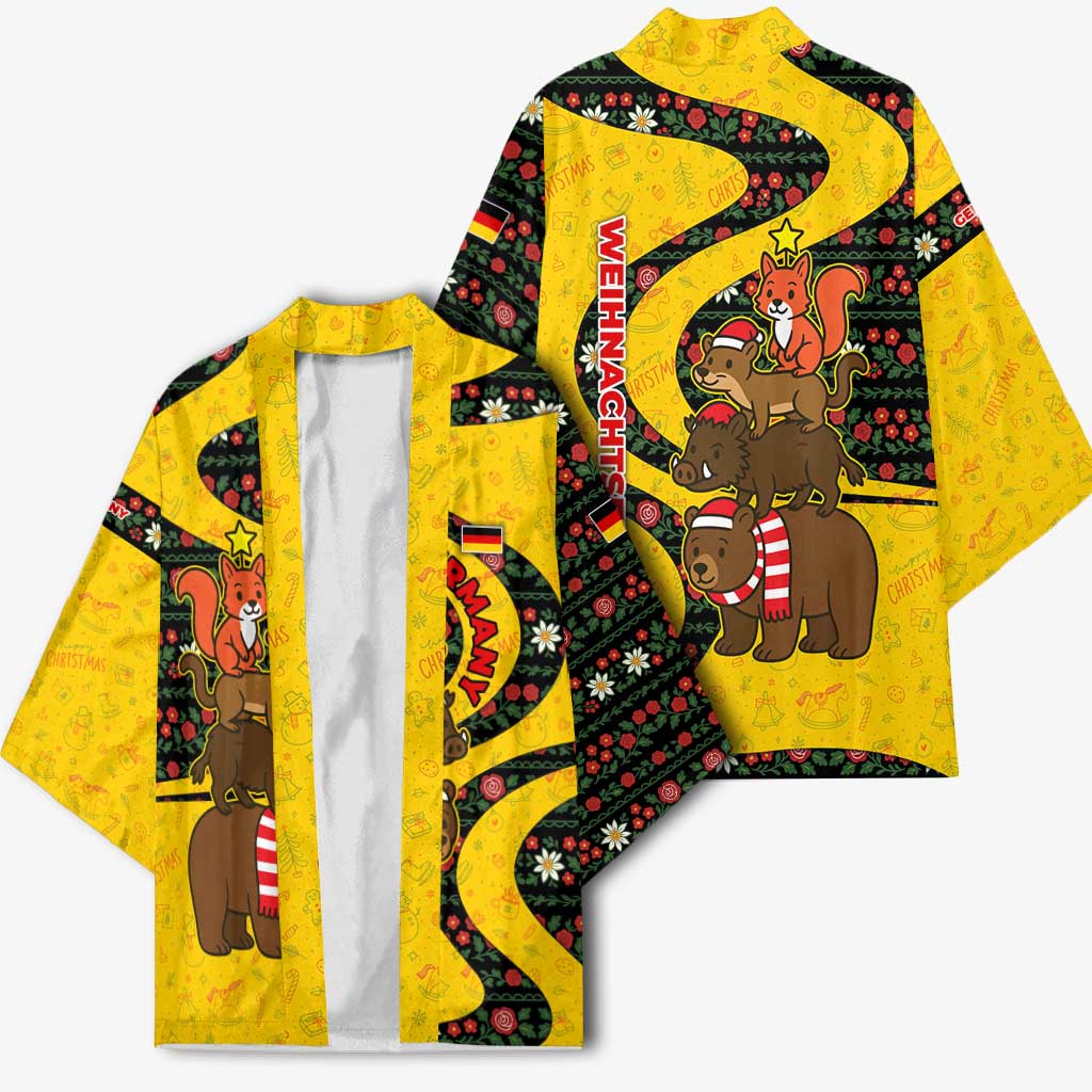 Germany Christmas Kimono with Bear Boar Otter Squirrel and Holiday Pattern Design - Wonder Print Shop