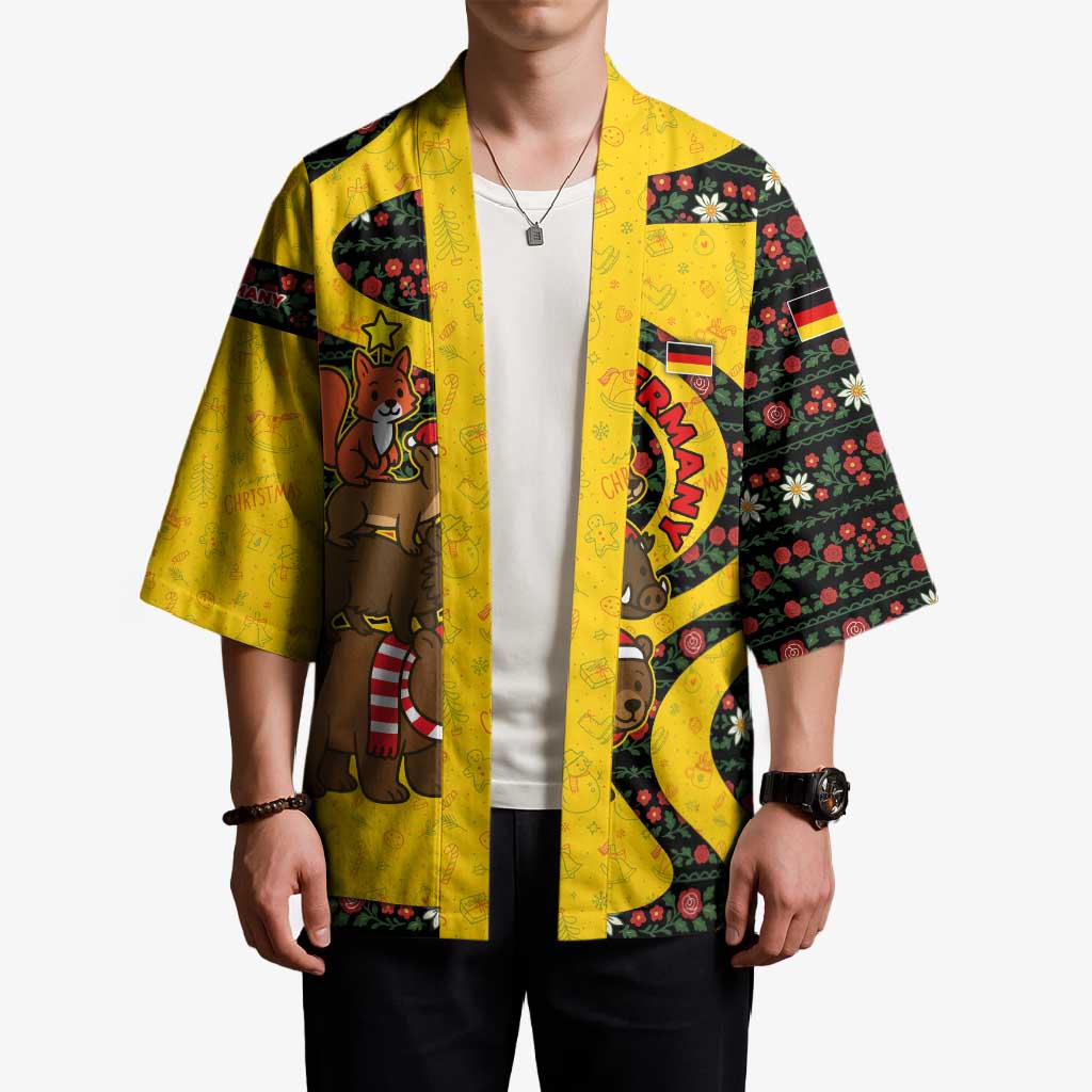Germany Christmas Kimono with Bear Boar Otter Squirrel and Holiday Pattern Design - Wonder Print Shop