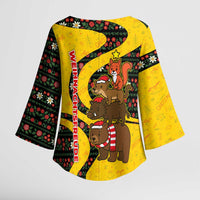 Germany Christmas Kimono Sleeve Blouse with Bear Boar Otter Squirrel and Holiday Pattern Design - Wonder Print Shop