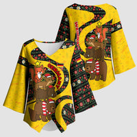 Germany Christmas Kimono Sleeve Blouse with Bear Boar Otter Squirrel and Holiday Pattern Design - Wonder Print Shop