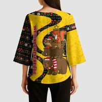 Germany Christmas Kimono Sleeve Blouse with Bear Boar Otter Squirrel and Holiday Pattern Design - Wonder Print Shop