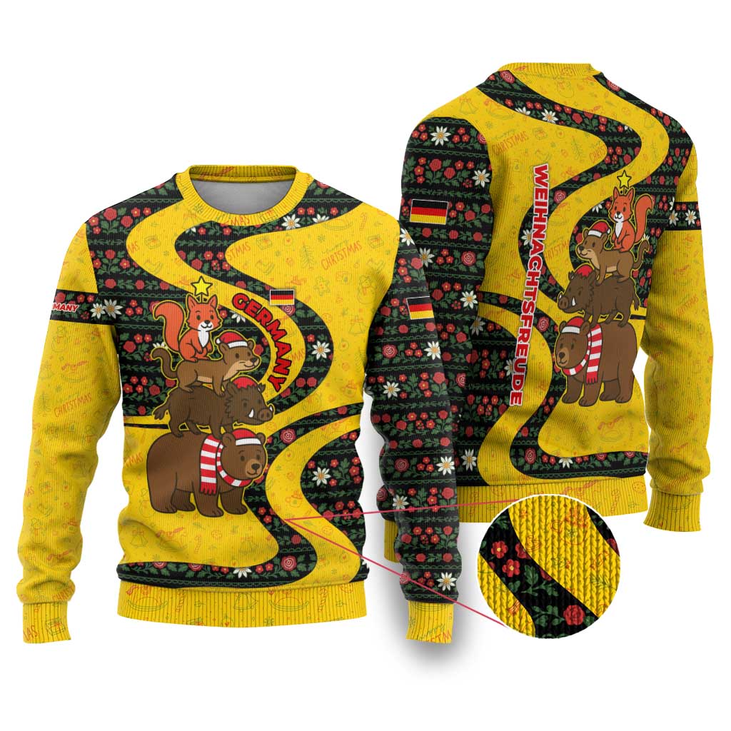 Germany Christmas Ugly Christmas Sweater with Bear Boar Otter Squirrel and Holiday Pattern Design - Wonder Print Shop