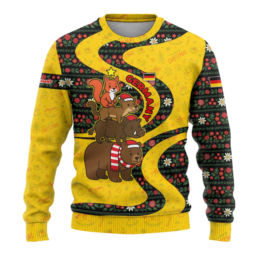 Germany Christmas Ugly Christmas Sweater with Bear Boar Otter Squirrel and Holiday Pattern Design - Wonder Print Shop