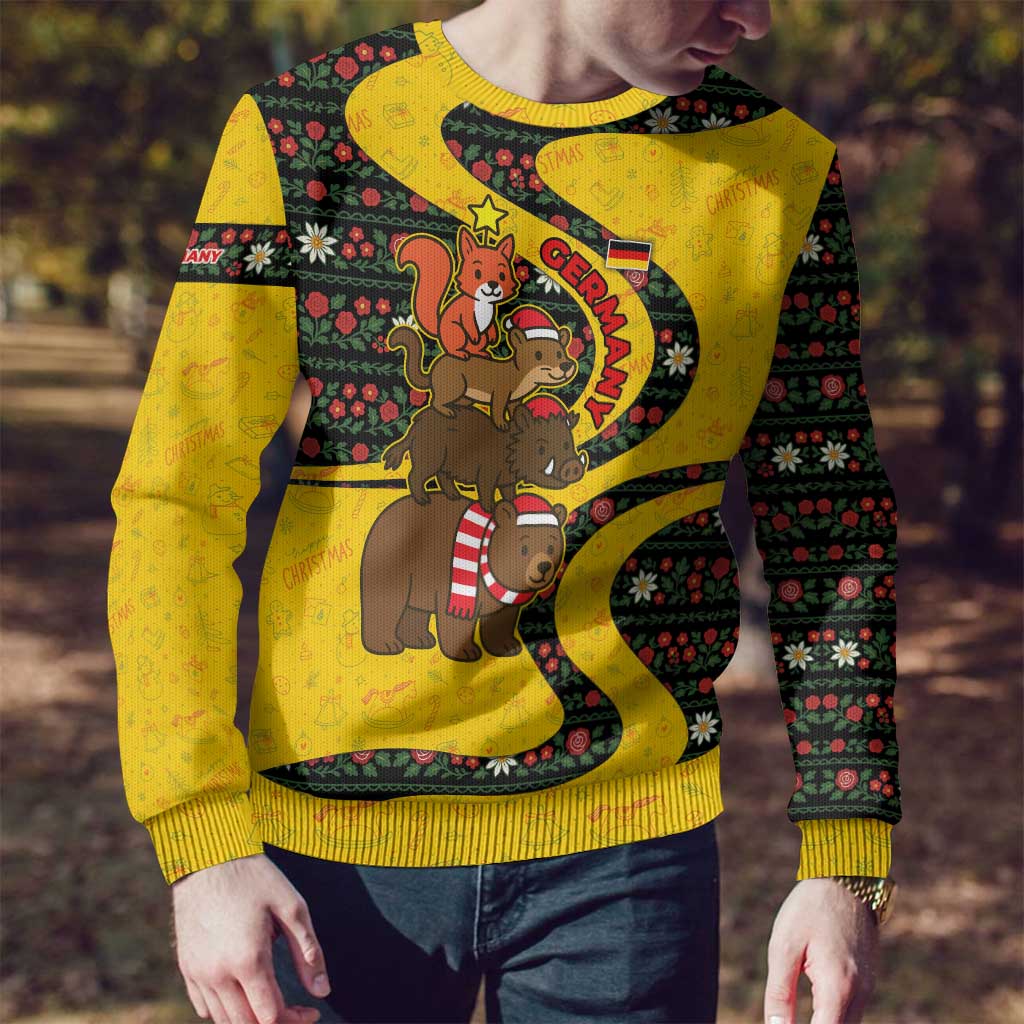 Germany Christmas Ugly Christmas Sweater with Bear Boar Otter Squirrel and Holiday Pattern Design - Wonder Print Shop