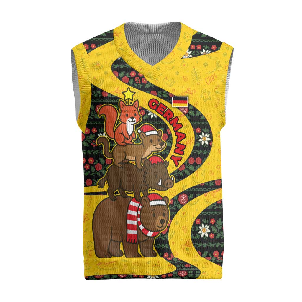 Germany Christmas Knitted V-Neck Vest with Bear Boar Otter Squirrel and Holiday Pattern Design - Wonder Print Shop