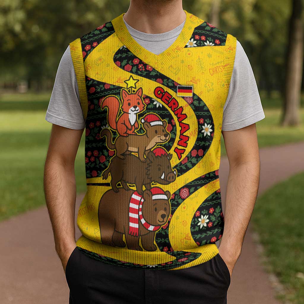 Germany Christmas Knitted V-Neck Vest with Bear Boar Otter Squirrel and Holiday Pattern Design - Wonder Print Shop