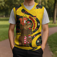 Germany Christmas Knitted V-Neck Vest with Bear Boar Otter Squirrel and Holiday Pattern Design - Wonder Print Shop