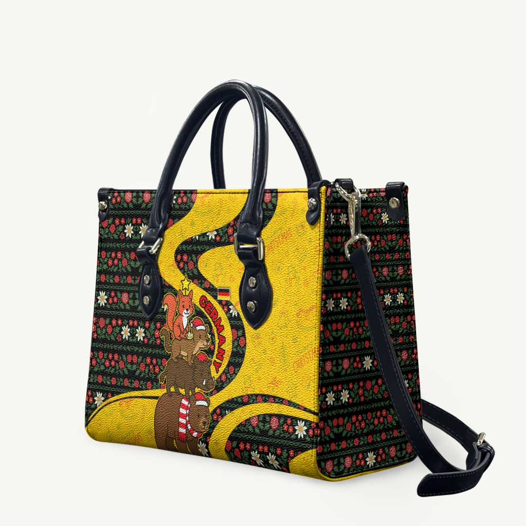 Germany Christmas Leather Bag with Bear Boar Otter Squirrel and Holiday Pattern Design - Wonder Print Shop