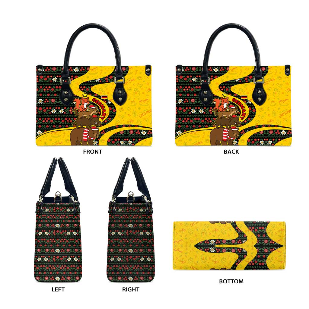 Germany Christmas Leather Bag with Bear Boar Otter Squirrel and Holiday Pattern Design - Wonder Print Shop