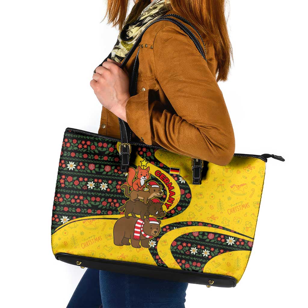 Germany Christmas Leather Tote Bag with Bear Boar Otter Squirrel and Holiday Pattern Design - Wonder Print Shop