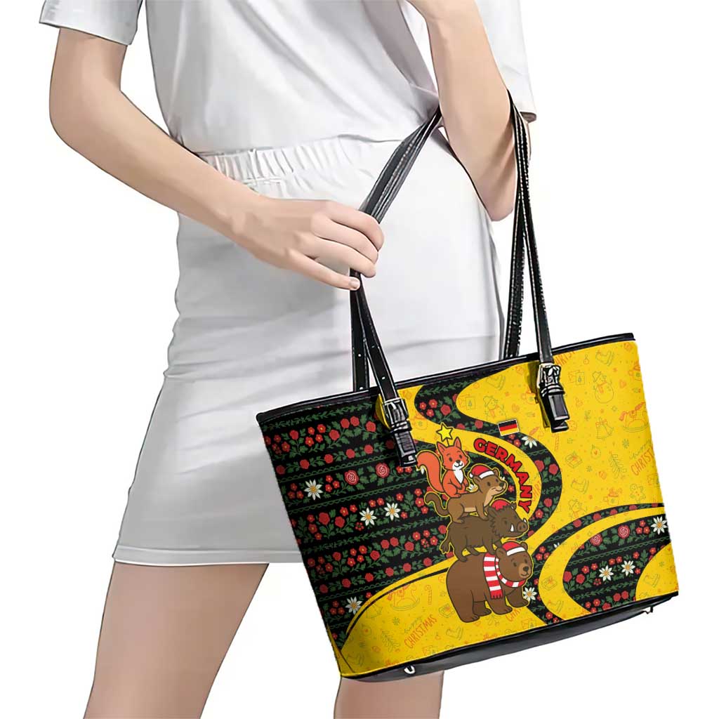 Germany Christmas Leather Tote Bag with Bear Boar Otter Squirrel and Holiday Pattern Design - Wonder Print Shop