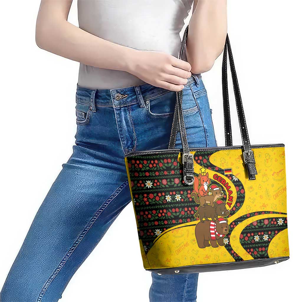 Germany Christmas Leather Tote Bag with Bear Boar Otter Squirrel and Holiday Pattern Design - Wonder Print Shop
