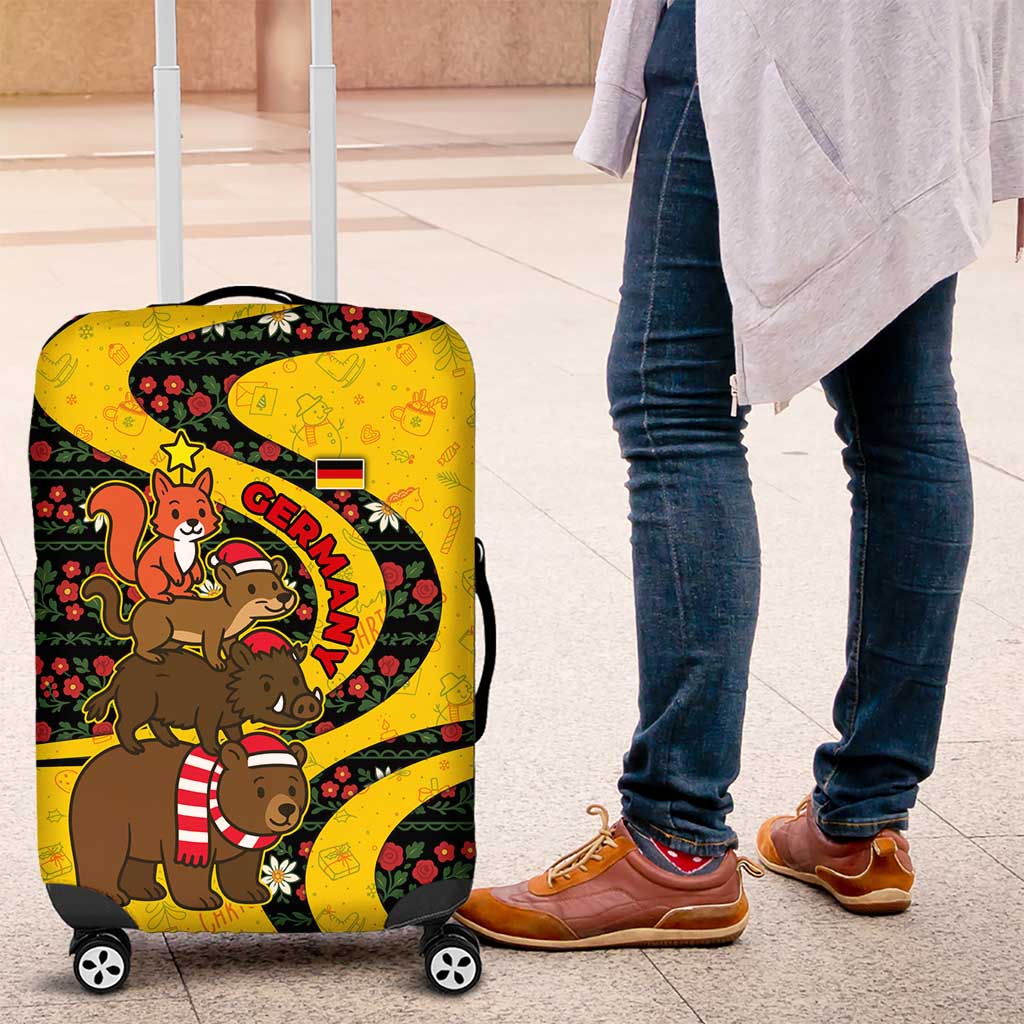 Germany Christmas Luggage Cover with Bear Boar Otter Squirrel and Holiday Pattern Design - Wonder Print Shop