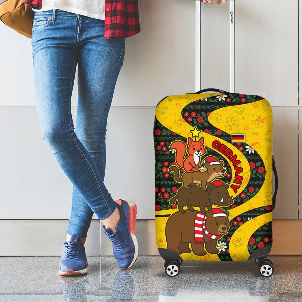 Germany Christmas Luggage Cover with Bear Boar Otter Squirrel and Holiday Pattern Design - Wonder Print Shop