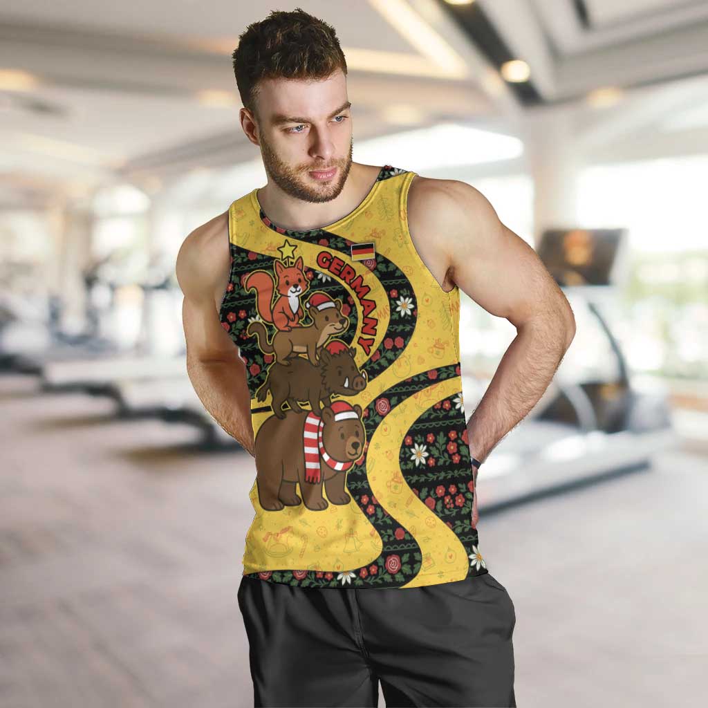 Germany Christmas Men Tank Top with Bear Boar Otter Squirrel and Holiday Pattern Design - Wonder Print Shop