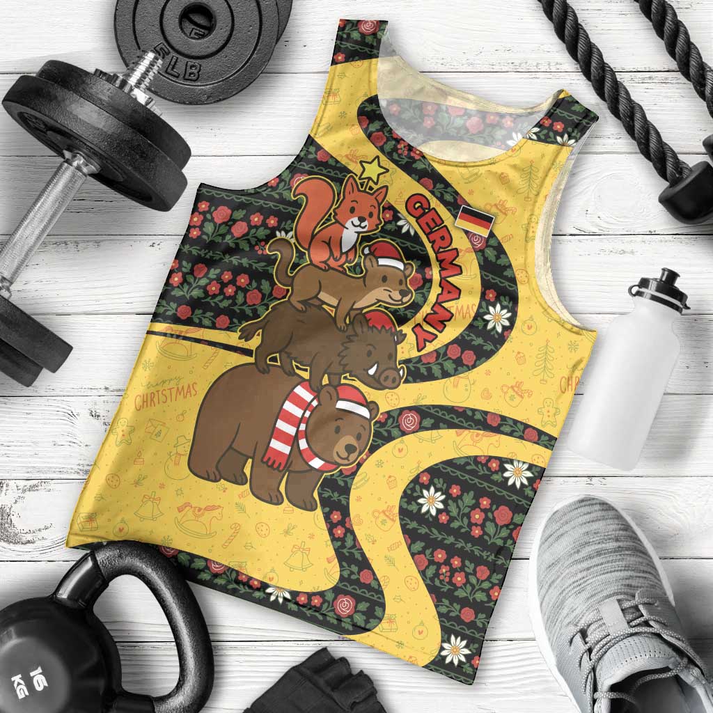 Germany Christmas Men Tank Top with Bear Boar Otter Squirrel and Holiday Pattern Design - Wonder Print Shop