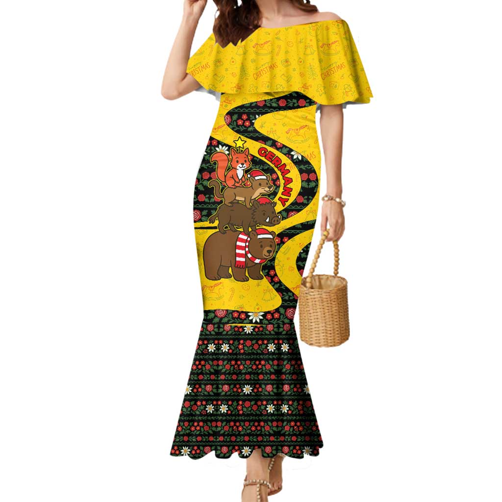 Germany Christmas Mermaid Dress with Bear Boar Otter Squirrel and Holiday Pattern Design - Wonder Print Shop