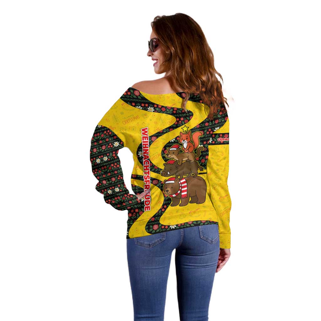 Germany Christmas Off Shoulder Sweater with Bear Boar Otter Squirrel and Holiday Pattern Design - Wonder Print Shop