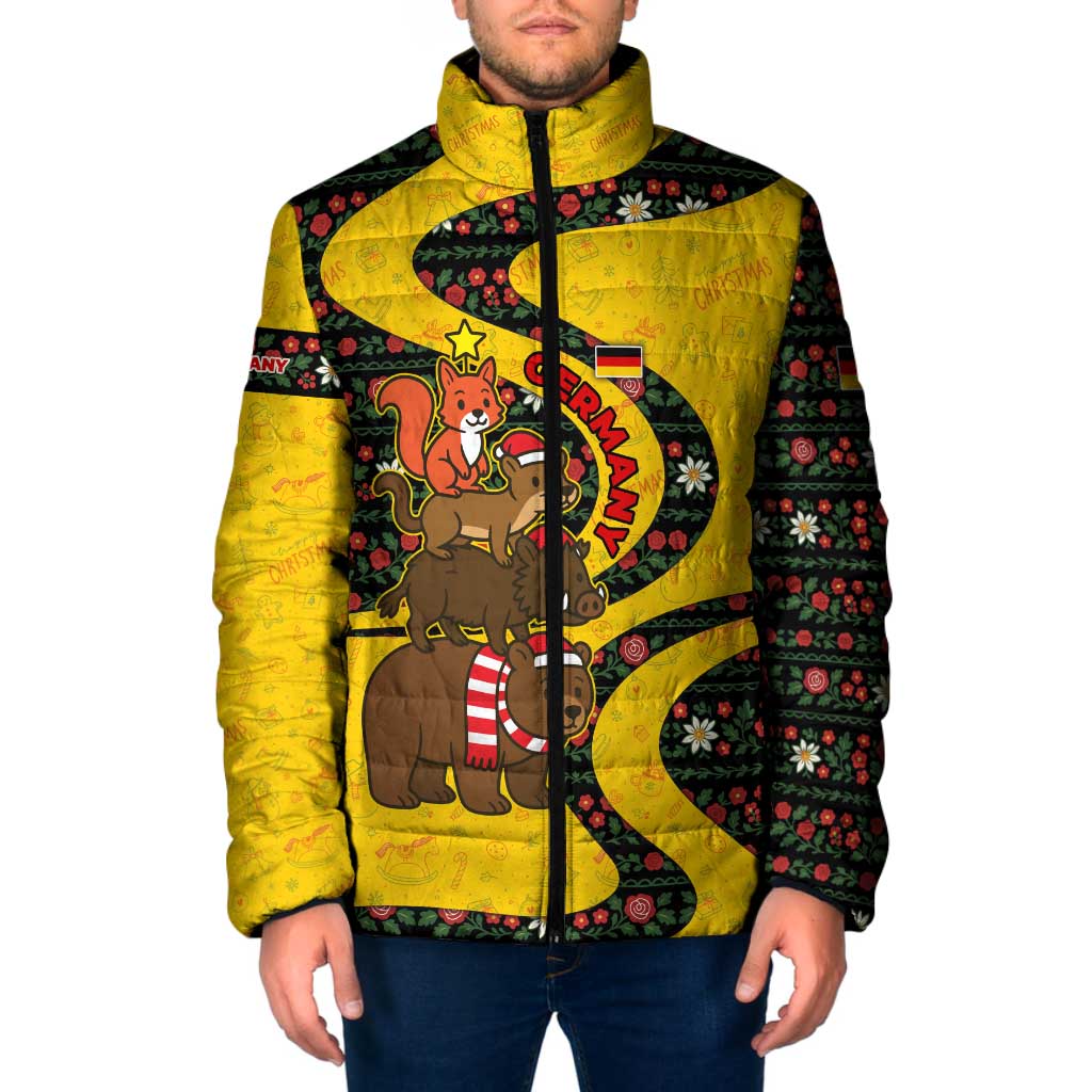 Germany Christmas Padded Jacket with Bear Boar Otter Squirrel and Holiday Pattern Design - Wonder Print Shop