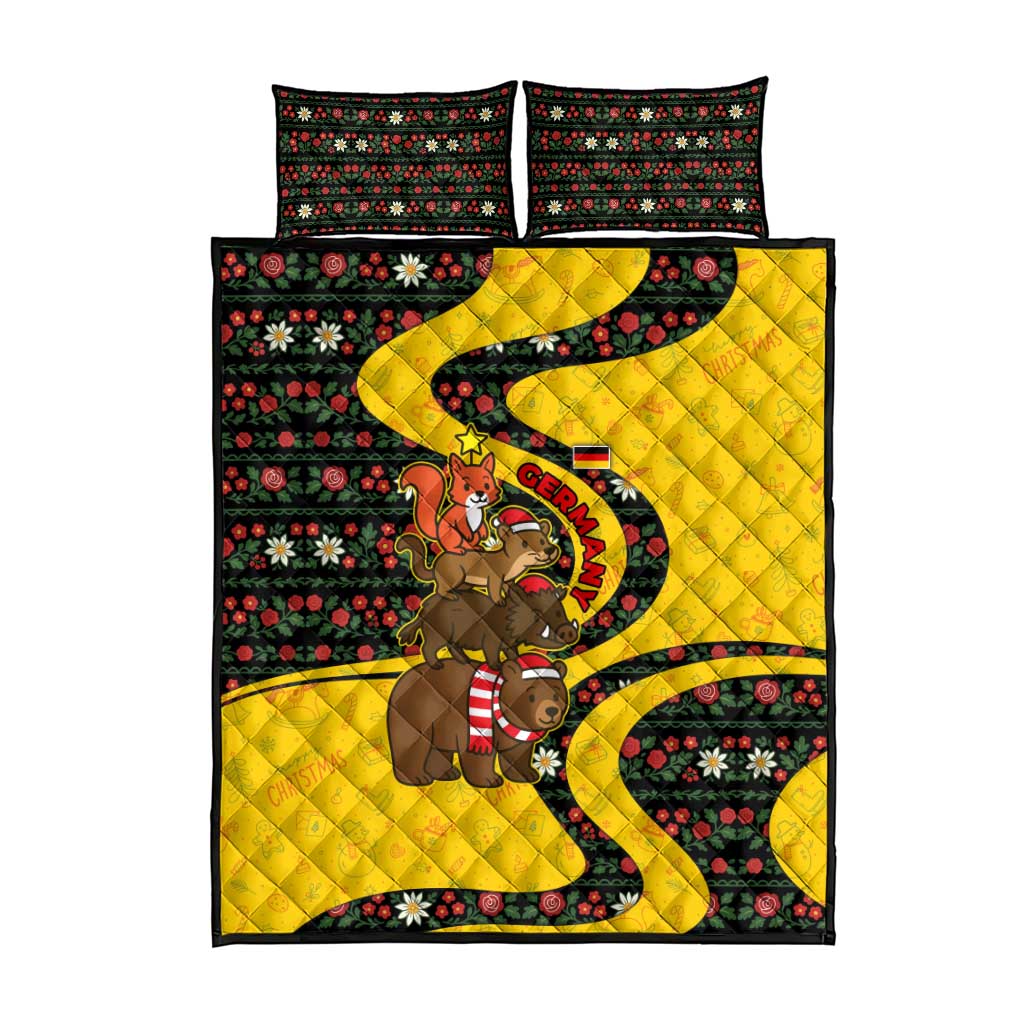 Germany Christmas Quilt Bed Set with Bear Boar Otter Squirrel and Holiday Pattern Design - Wonder Print Shop