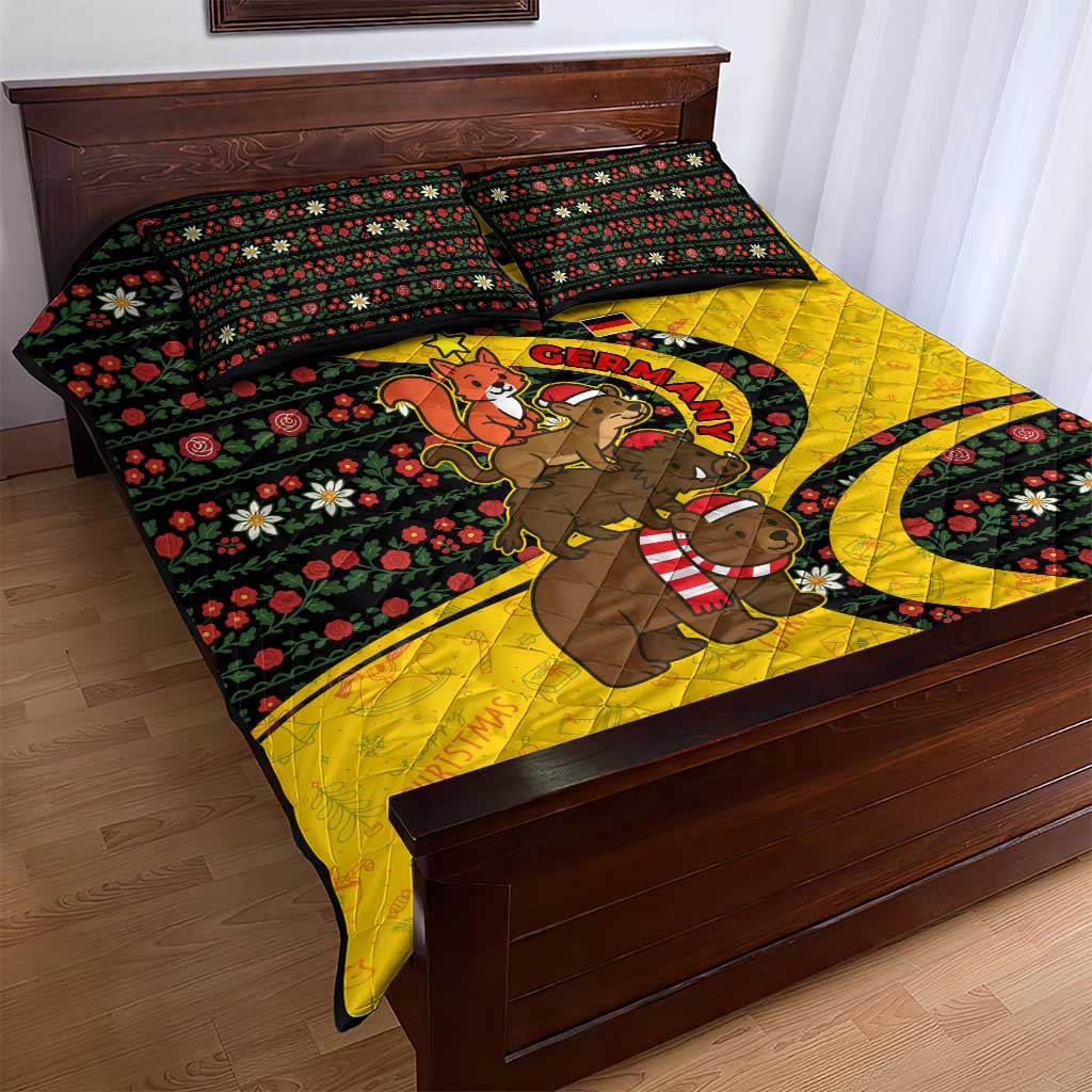Germany Christmas Quilt Bed Set with Bear Boar Otter Squirrel and Holiday Pattern Design - Wonder Print Shop
