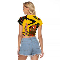 Germany Christmas Raglan Cropped T Shirt with Bear Boar Otter Squirrel and Holiday Pattern Design - Wonder Print Shop