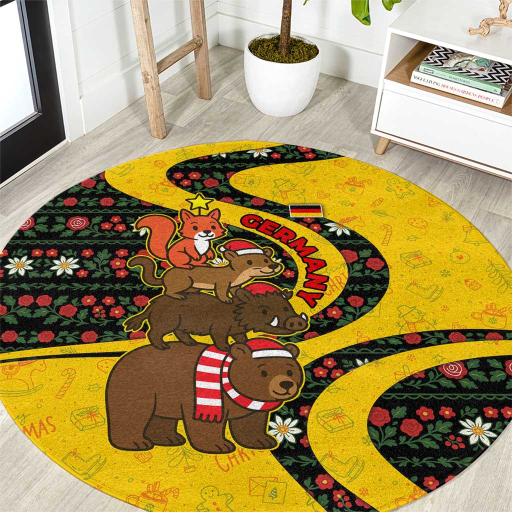 Germany Christmas Round Carpet with Bear Boar Otter Squirrel and Holiday Pattern Design - Wonder Print Shop