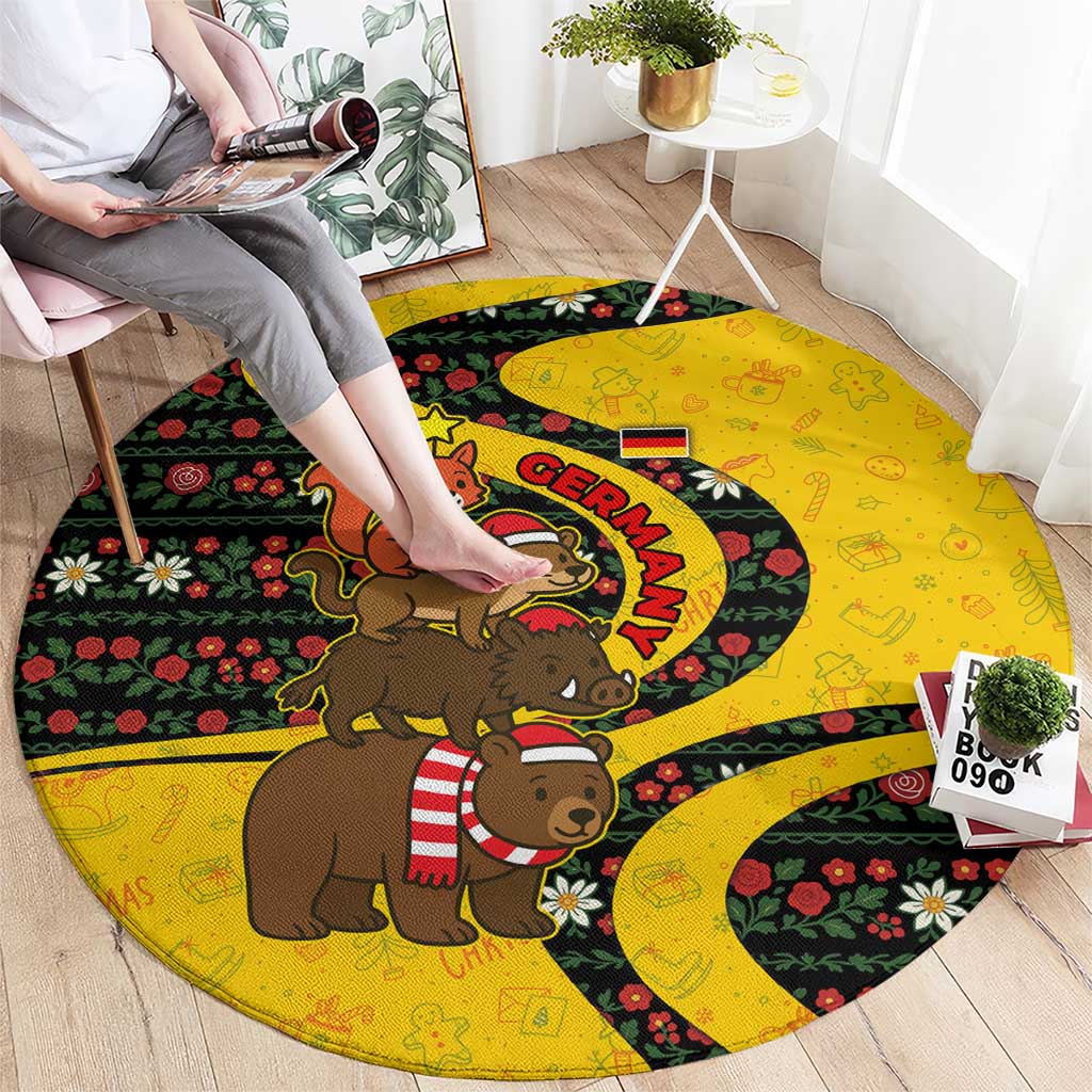 Germany Christmas Round Carpet with Bear Boar Otter Squirrel and Holiday Pattern Design - Wonder Print Shop