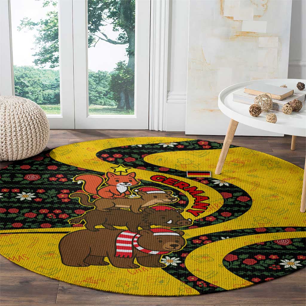 Germany Christmas Round Carpet with Bear Boar Otter Squirrel and Holiday Pattern Design - Wonder Print Shop