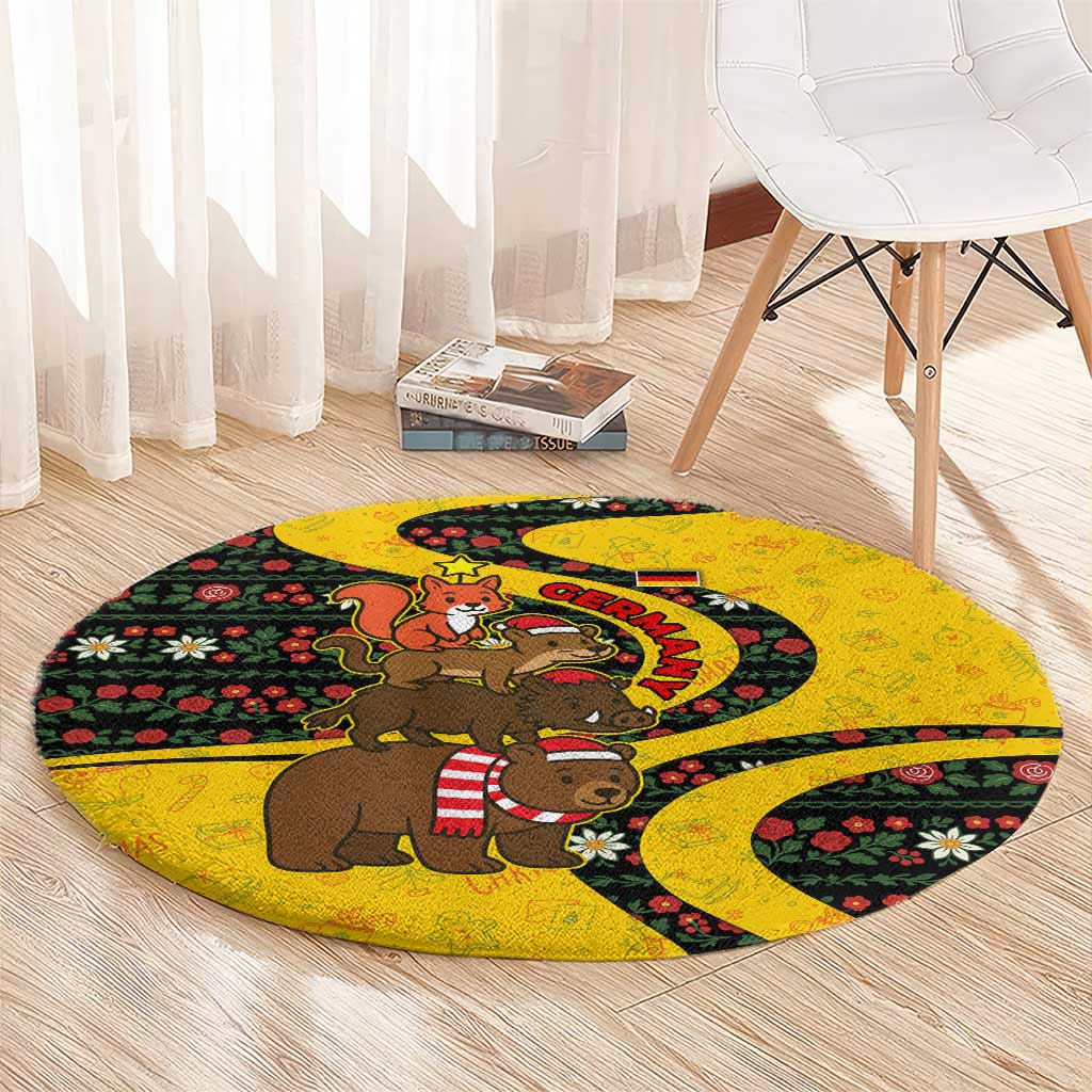 Germany Christmas Round Carpet with Bear Boar Otter Squirrel and Holiday Pattern Design - Wonder Print Shop