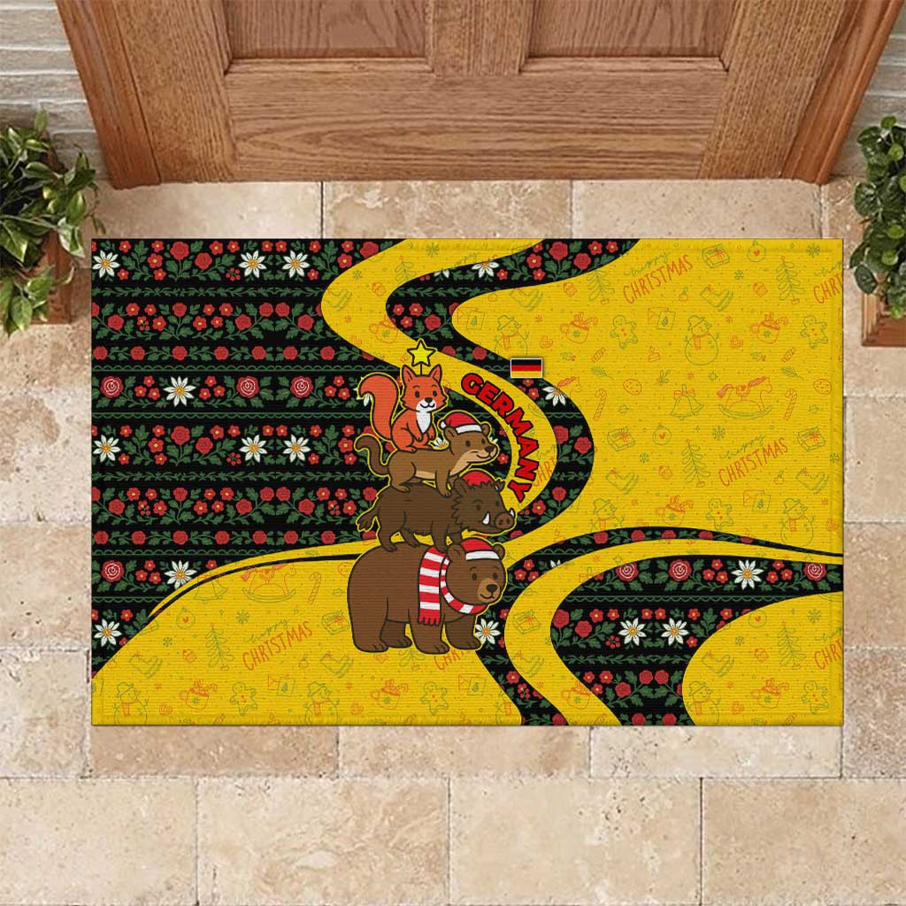 Germany Christmas Rubber Doormat with Bear Boar Otter Squirrel and Holiday Pattern Design - Wonder Print Shop