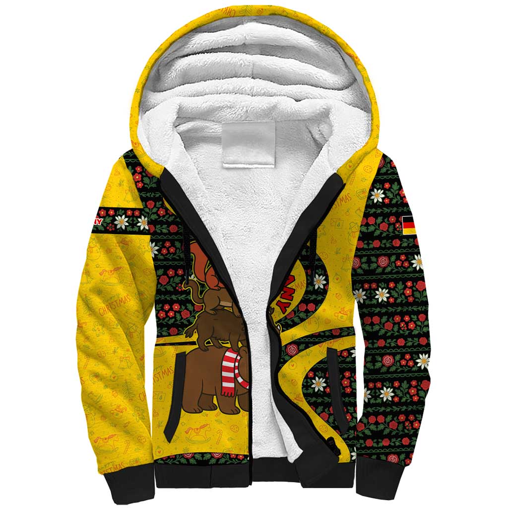 Germany Christmas Sherpa Hoodie with Bear Boar Otter Squirrel and Holiday Pattern Design - Wonder Print Shop