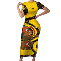 Germany Christmas Short Sleeve Bodycon Dress with Bear Boar Otter Squirrel and Holiday Pattern Design - Wonder Print Shop