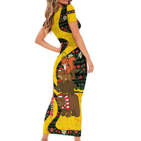 Germany Christmas Short Sleeve Bodycon Dress with Bear Boar Otter Squirrel and Holiday Pattern Design - Wonder Print Shop