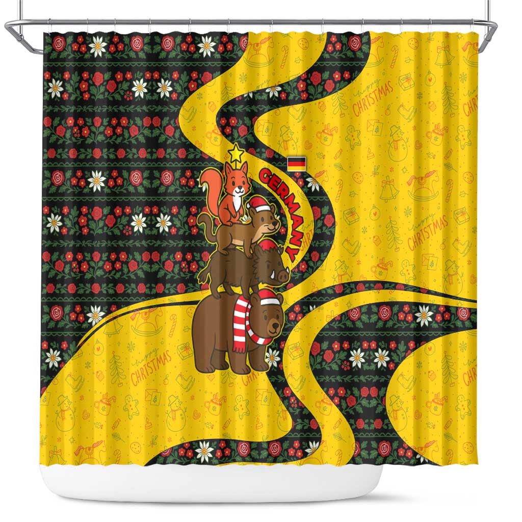 Germany Christmas Shower Curtain with Bear Boar Otter Squirrel and Holiday Pattern Design - Wonder Print Shop