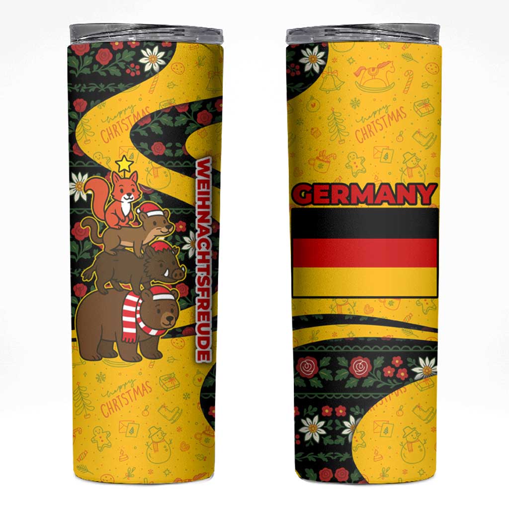 Germany Christmas Skinny Tumbler with Bear Boar Otter Squirrel and Holiday Pattern Design - Wonder Print Shop