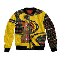 Germany Christmas Sleeve Zip Bomber Jacket with Bear Boar Otter Squirrel and Holiday Pattern Design - Wonder Print Shop